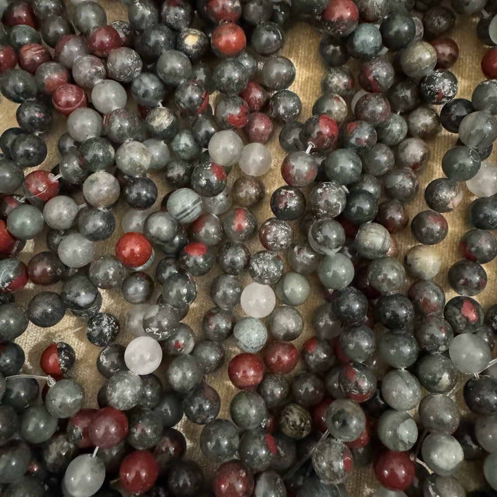 4 15” STRANDS OF BLOODSTONE JASPER GEMSTONE 6MM ROUND BEADS